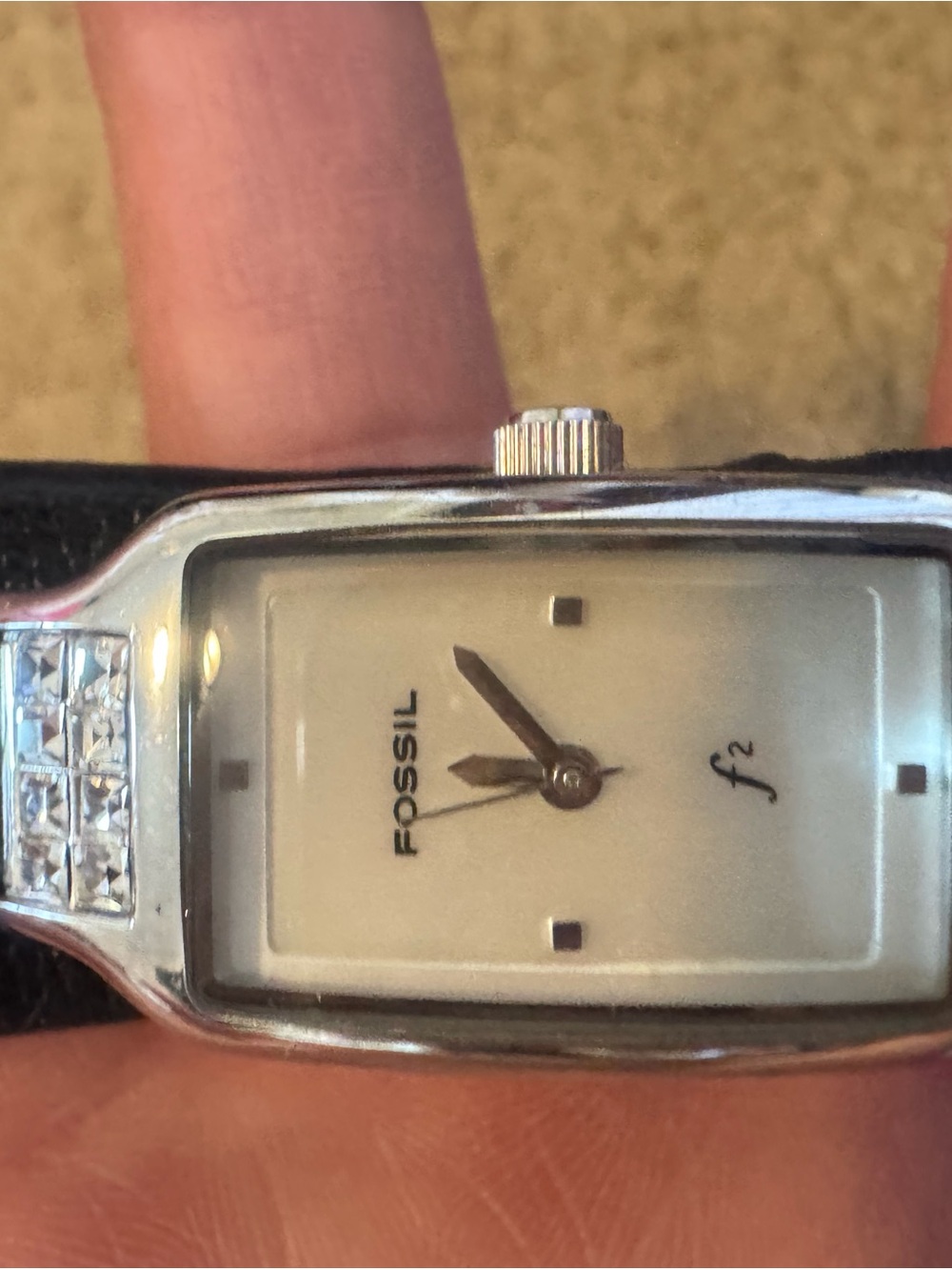 Fossil Silver Case Watch with Black Strap and White Dial